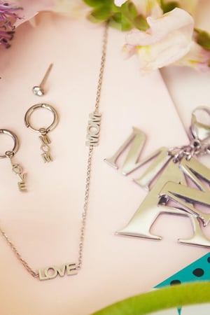 Oorbellen tekst love mom en zirkoon steen zilver Stainless Steel h5 Afbeelding2